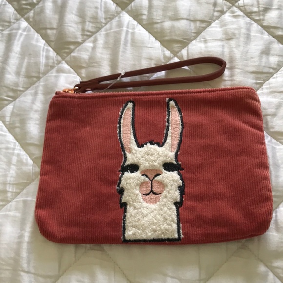 Old Navy Handbags - Old Navy Fuzzy Llama Rust Colored Makeup Wristlet